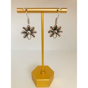 Silver Flower Fishhook Style Earrings